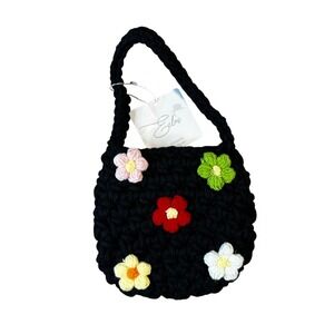 Eclai Black Crochet Flower Bag Mini Top Handle